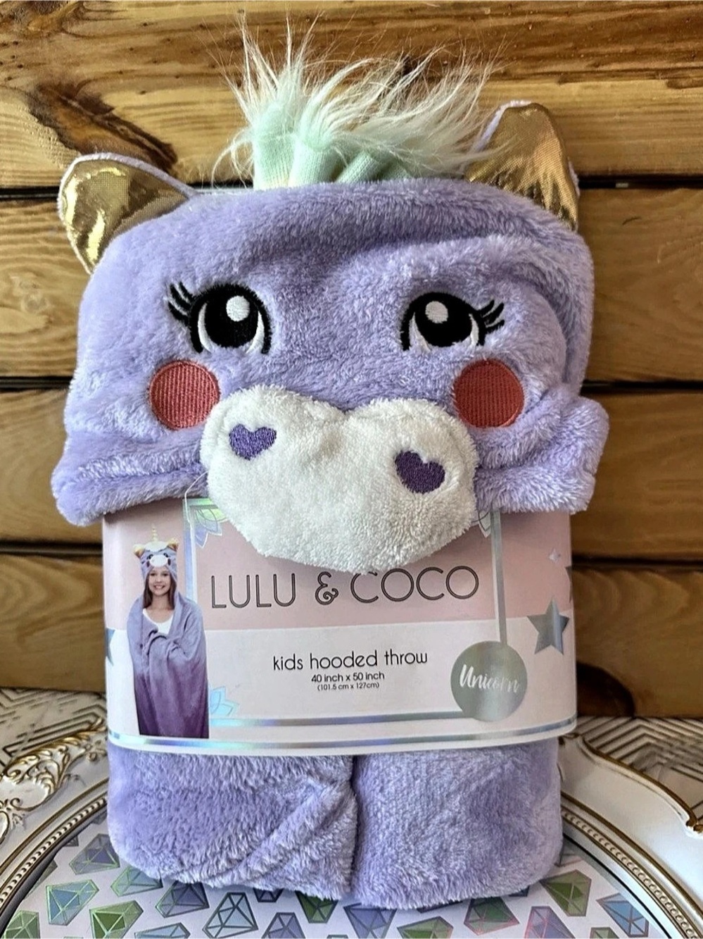 Lulu & Coco Kids Hooded Throw Unicorn Purple & White 40” x 50”